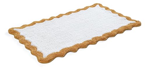 Cotton Scalloped Bathmat with Antiskid 20"x32" Mustard – 100% Cotton Scalloped Bath Mat, Anti Skid, Soft & Absorbent Bathroom Rug for Shower, Tub & Entryway - color: Mustard, size: 1'8" x 2'8" (Rectangular)