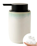 BosilunLife Hand Soap Dispenser - Foam Soap Dispenser Bathroom Ceramic Dish Liquid Soap Dispenser for Kitchen, Bathroom Countertop Soap Dispensers (White with Blue-Green Rim Foam Pump) - color: White With Blue-green Rim Foam Pump