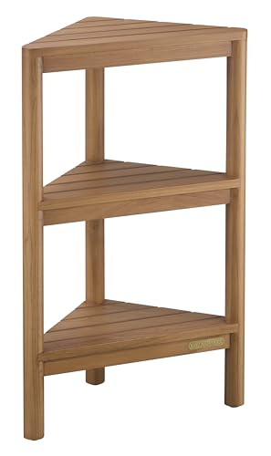 Fully Assembled Teak Corner Bath Shower Storage Stand, Corner Shelves, Shower Caddy 26.5"