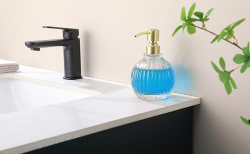Round Bathroom Soap Dispenser Gold Pump, Glass Bottle with Stainless Steel Pump Liquid Soap Dispenser Sphere Counterto Hand Kitchen - color: Gold, size: 11oz-Round