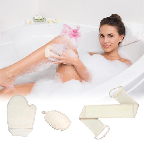 Natural Loofah Bath Set, Back Scrubber Exfoliating Glove for Deep Clean Skin Bath 3 Pack