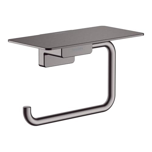 hansgrohe AddStoris Roll Holder with Shelf in Brushed Black Chrome 3-inch Accessories in Brushed Black Chrome, 41772340 - color: Brushed Black Chrome
