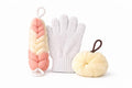 Ja'Kdrs Loofah and Exfoliating Glove Set, 2 Piece Bath Sponge Set (Pink & Ivory) - color: Pink & Ivory