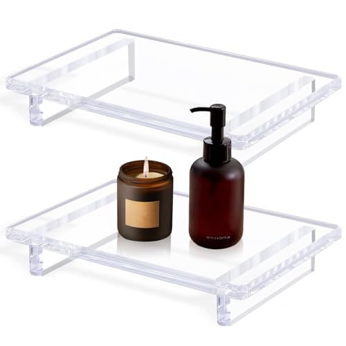 Acrylic Bathroom Counter Vanity Tray Organizer for Perfumes and Candles | 2-Pack, 12mm Thick, Acrylic Riser, Scratch-Resistant, Soap, Jewelry & Sink Tray, Kitchen, Apartment, Dorm & Office Decor - size: Large-9 x 5.9 x 1.5 inches