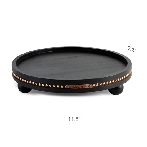 Farmhouse Decorative Round Tray, 11.81 Inch, Versatile Centerpiece Tray for Coffee Table Kitchen Living Room Bathroom, Home Decor Accent Black - color: Black