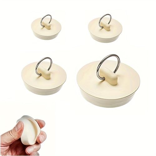 Drain Stopper Set,4 Sizes Bathtub Stopper Rubber Sink Stoppers Set White Stopper Plug with Hanging Ring for Bathtub, Kitchen and Bathroom