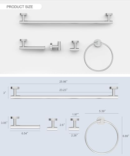 5 Pcs Chrome Bathroom Hardware Accessories Set, HOMEMYSTIQUE SUS304 Stainless Steel Towel Rack and Toilet Paper Holder Set, 26 Inch Towel Bar Set Wall Mounted - color: Chrome, size: 5 Pieces