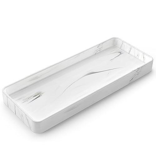 Gurygo 12" Ceramic Bathroom Vanity Tray for Kitchen Counter - Kitchen Soap Trays - Rectangular Vanity Tray for Bathroom - Porcelain Large Serving Trays (Marble, Set/1) - color: Marble White, size: 12" x 5" x 1.1"