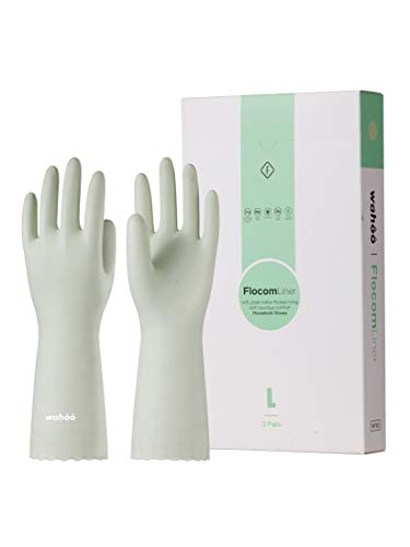 LANON 3 Pairs wahoo Skin-Friendly Cleaning Gloves, Dishwashing Kitchen Gloves with Cotton Flocked Liner, Reusable, Non-Slip, Canary Green, Large - color: Canary Green, size: Large (Pack of 3)