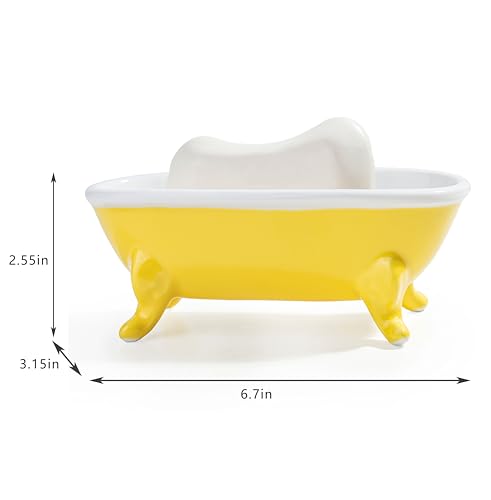 6.7" Ceramic Mini Clawfoot Bathtub Bar Soap Dish, Decorative Bar Soap Holder, Soap Tray Sponge Holder for Shower, Bathroom & Kitchen Sink (Yellow) - color: Yellow