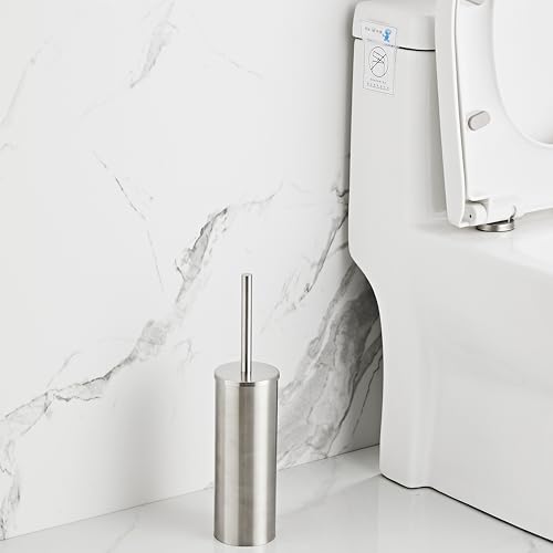 Brushed Nickel Toilet Brush and Holder Set - Stainless Steel Toilet Bowl Scrubber with Replaceable Head & Splash Guard - color: Brushed Nickel