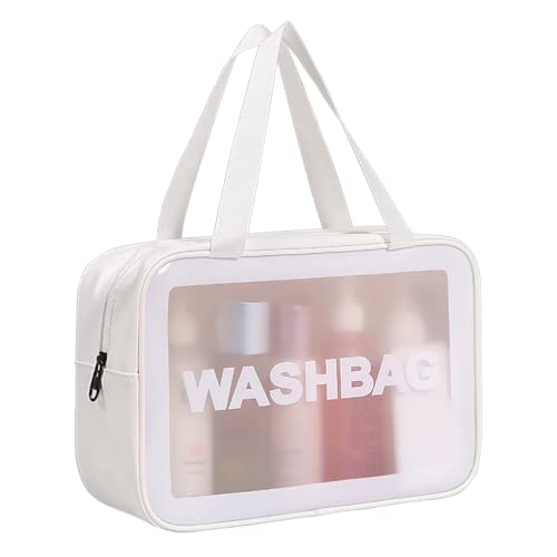 DAPOWER Travel Toiletry Bag for Women and Men, Matte Translucent Toiletry Bag with Handy Handle, Makeup Cosmetic Organizer Bag for Travel Toiletries Accessories (White) - color: White