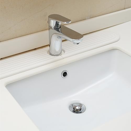 dophee Faucet Mat for Kitchen Sink, Diatomite Fast Drying Stone Sink Tray Faucet Splash Guard Absorbent Mat for Bathroom Counter, 23.3"x3.9", White - color: White