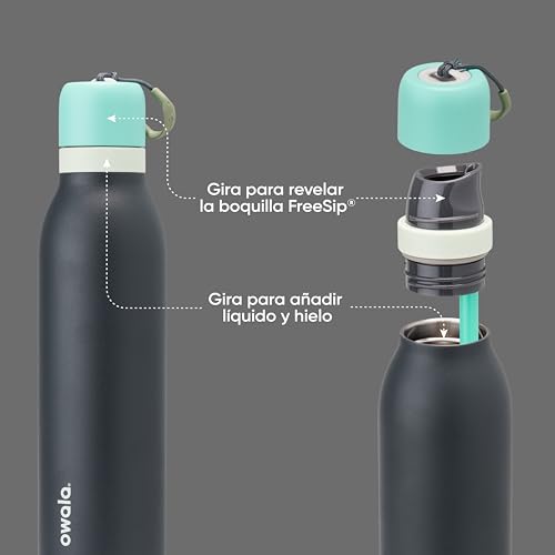Owala FreeSip Twist Insulated Stainless Steel Water Bottle with Straw for Sports and Travel, BPA-Free, 24-oz, Blue/Grey (Foggy Tide) - color: Foggy Tide, size: 24 Ounces