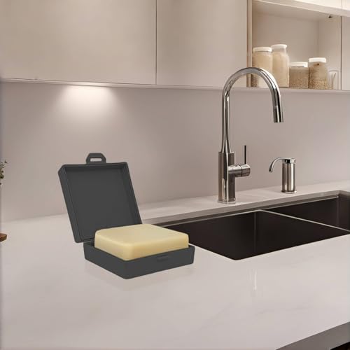 Square Soap Dishes Holder for Shower Travel Soap Container with Lid Lightweight Waterproof Soap Box for Dr. Squatch Men's Soap Bar for Traveling Toiletry Gym Bathroom (Black) - color: Black