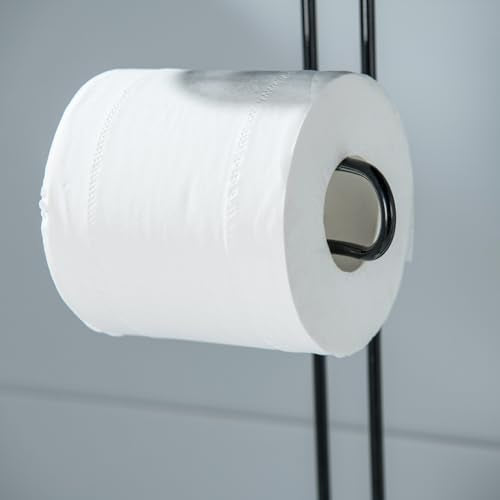 Toilet Paper Holder Free Standing, Adjustable Height, Tissue Paper Roll Dispenser with Shelf for Bathroom Storage Holds Reserve Mega Rolls Black - color: Black
