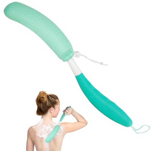Back Scrubber for Shower, 15.35" Long Handle Shower Brush for Body, Back Brush for Shower for Men Women, Long Handled Bath Sponge for Deep Clean, Exfoliating, Anti-Slip Curve Handled Back Scrubber - size: Green-Green