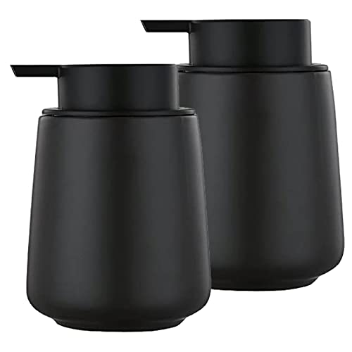 12Oz Hand Soap Dispenser Set - 2 Pack Ceramic Lotion Soap Dispenser Set with Easy-to-Press Black Pump, Refillable Mordern Liquid Dish Soap Dispensers for Bathroom & Kitchen (Black, Liquid Pump) - color: Black Liquid Dispenser