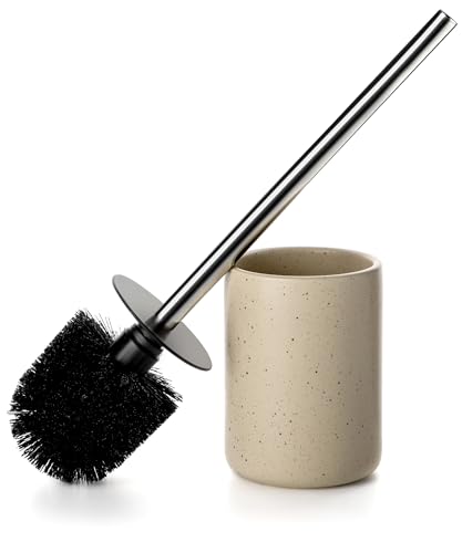 Ceramic Toilet Brush & Holder Set - Freestanding Deep-Cleaning Toilet Bowl Cleaner Brush, Stainless Steel Handle, Small & Sturdy for Storage, Easy to Clean, Non-Scratching - color: Sand