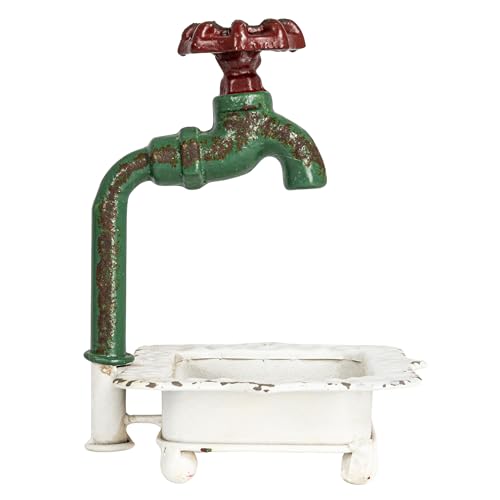Creative Co-Op Charming Cast Iron Soap Dish with Miniature Faucet Detail - color: White, style: Soap Dish