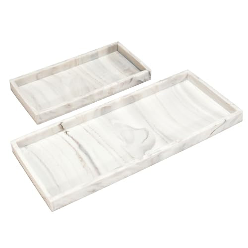 DNC Silicone Bathroom Tray for Counter, 2PC (7.9" +11.8") Vanity Tray for Countertop, Kitchen Sink Soap Tray for Dish Holder Dispenser Toilet Tank Desk Organizer - color: Marble-like(7.9"+11.8”), size: 11.8" x 5" x 0.7"