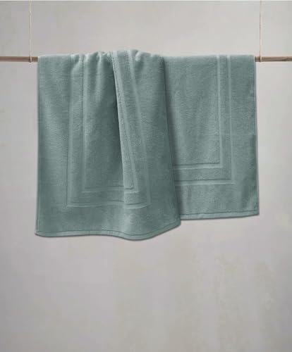 Feather & Stitch 2 Piece Towel Like Bath Mats (30x21 Inch) 100% Cotton Terry Bath Mat, Bathroom Shower Floor Mat [NOT A Bathroom Rug], Soft Absorbent Washable Mats - Granite Green - color: Granite Green