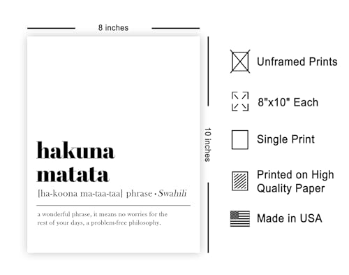 Poster Master Typography Poster - Definition of Hakuna Matata Print - Dictionary Art - Motivational Gift for Him & Her - Inspiring Wall Decor for Bedroom or Living Room - 8x10 UNFRAMED Wall Art - color: Style05, size: 8"L x 10"W
