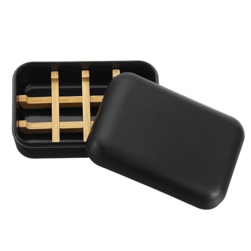 uxcell Wooden Soap Holder, Self-Draining Soap Box with Lid Wooden Soap Bar Tray for Shower Bathroom Kitchen, Black - color: Black