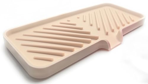 Silicone Soap Dish Tray and Sponge Holder with Drain Chute and Feet | 3-Way Sloped Design | Bathroom and Kitchen Sink Organizer Caddy (Sand Dollar, 10"x4", 7.8 Ounces) - color: Sand Dollar, size: 10"x4"