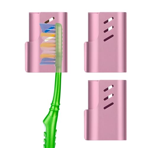 2PCS Aluminum Toothbrush Head Caps, Travel Toothbrush Top Cover, Portable Protector Clip Pod Fits Most Manual and Electric Toothbrush Heads for Household Traveling, Camping, School, Business - Pink - color: Pink-2pcs