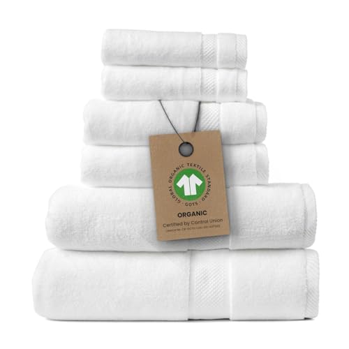 Alusa Home 100% Organic Zero-Twist Cotton Towels - GOTS Certified Luxury Bath Towels - Ultra Soft & Plush 700GSM Long-Staple Cotton - 6 Piece Towel Set (White) - color: White, size: 6pc Towel Set