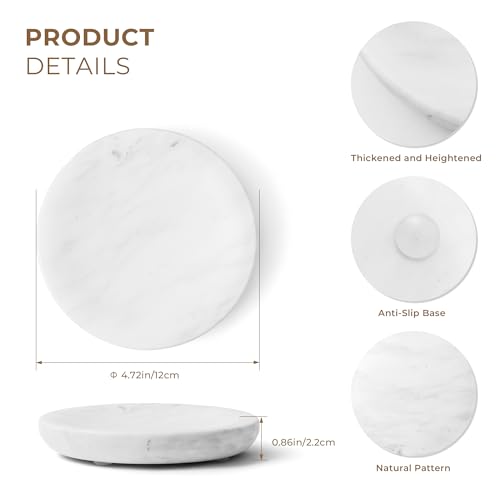 Marble Soap Dish Italy Natural Stone Sponge Holder for Bathroom Tub Shower Kitchen Sink, Handcraft Round Soap Case Organizer Trinket Plate Jewelry Tray Coaster for Home Decor White (DL008) - color: White