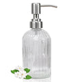 14Oz Clear Soap Dispenser Bathroom, Glass Hand Soap Dispensers with Stainless Steel Pump, Refillable Dish Soap Dispenser for Kitchen, Countertop Soap Dispensers - color: Clear Vertical