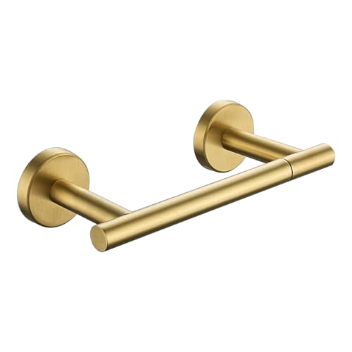 JQK Gold Toilet Paper Holder, Double Post Pivoting Tissue Holder Wall Mount, 304 Stainless Steel Hold Mega Rolls, TPH150-BG - color: Brushed Gold