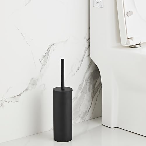 Matte Black Toilet Brush and Holder Set - Stainless Steel Toilet Bowl Scrubber with Replaceable Head & Splash Guard - color: Matte Black