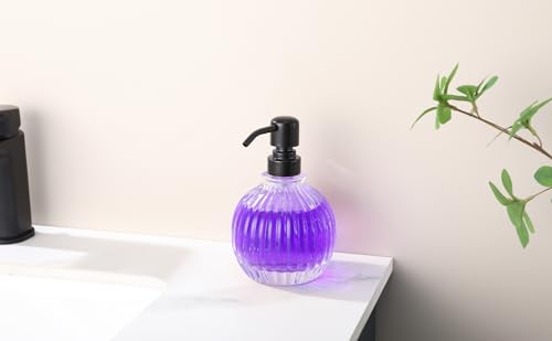 Round Soap Dispenser Bathroom with Black Pump, Glass Pump Bottle with Stainless Steel Pump Liquid Sphere Soap Dispenser Circular Countertop Kitchen - color: Black, size: 11oz-Round