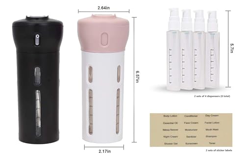 Travigo 4-in-1 Travel Dispenser Bottle Set, TSA Approved, Leak Proof, Reusable 1.4 oz. (40 mL) Toiletry Containers for Shampoo, Conditioner, Soap, Lotion, Skincare (2 Pack, Black & Pink) - color: 2 Pack (Black Pink)