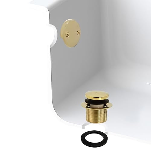 Westbrass R93-2-01 1-1/2" Coarse Thread Tip-Toe Bathtub Drain Trim Set with 2-Hole Overflow Faceplate, Polished Brass - color: Polished Brass, size: 1-Pack