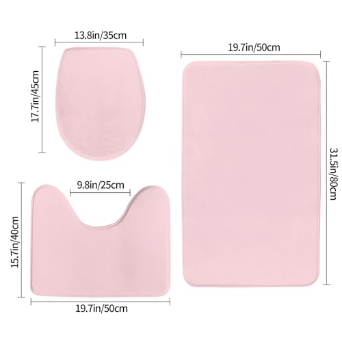 Bathroom Rugs Set 3 Piece Minimalist Basic Pink Bath Rug Mat Set, Non Slip Absorbent Bathroom Decor Mat, Toilet Lid Cover & U Shaped Contour Rug - color: Basic Pink, size: 1'8" x 2'6" (Rectangular)