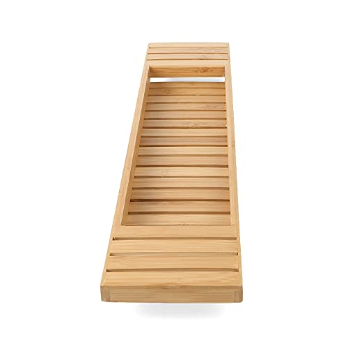 Mind Reader Bathtub Tray, Shower Organizer, Bathroom Accessory, Wood Tray, Rayon from Bamboo, 27.5" L x 5.75" Wx 1.75" H, Brown - style: Bathtub Tray