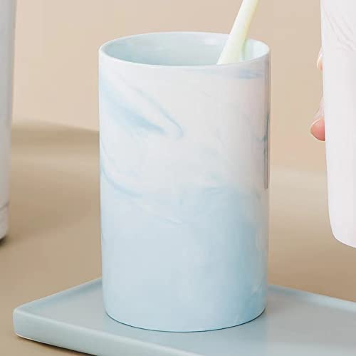 Marble ceramic mug, creative toothbrush holder, simple drinking cup. (Blue) - color: Blue