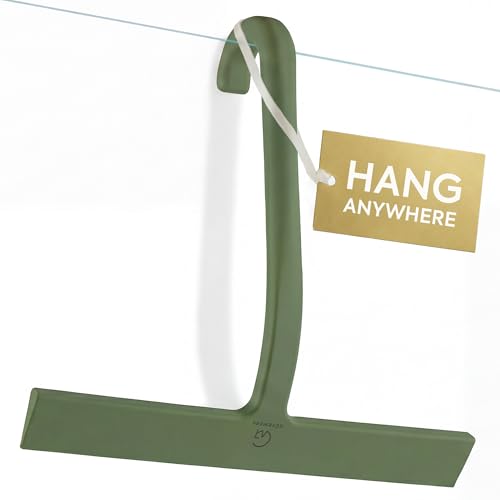 GÜTEWERK Shower Squeegee for Glass Doors – Bathroom Squeegee for Shower Glass & Tile Walls, Streak-Free & No-Squeak Silicone Blade, Stainless Steel Core, Hang Hook + Suction Cup, Green, 10 Inch - color: Green