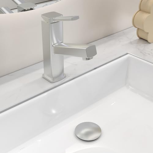 Bathroom Pop up Drain Without Overflow, Anti-Clogging Vessel Sink Drain Strainer, Pop Up Drain with Detachable Basket, Hair Catcher Bathroom Sink Drain Stopper(Brushed Nickel, No Overflow) - color: Brushed Nickel, size: No Overflow