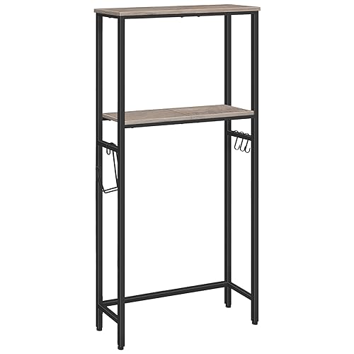 HOOBRO Over-The-Toilet Storage, 2-Tier Bathroom Organizer Over Toilet, Bathroom Shelves with Toilet Paper Holder and Hooks, Freestanding Storage Shelf, Space Saver, Greige and Black BG49TS01 - color: Greige and Black