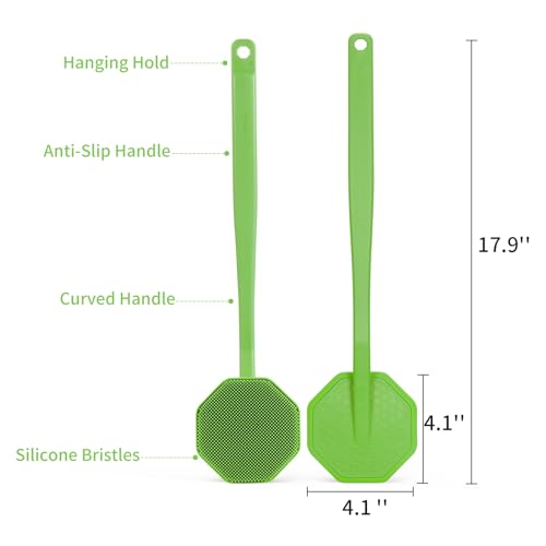 iTokGoK® Silver-Infused Silicone Back Scrubber with Long Handle Back Brush for Shower,Back Brush Long Handle for Men and Women,Ergonomic No-Slip Handle, Long-Lasting (Green) - color: Green