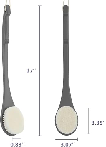 Body Back Scrubber – 17'' Long Handle Shower Brush, Durable Exfoliator for Dry & Wet Use, Deep Cleansing & Gentle Exfoliation for Smooth Skin – for Men, Women & Elderly (Gray) - size: 17“ Gray