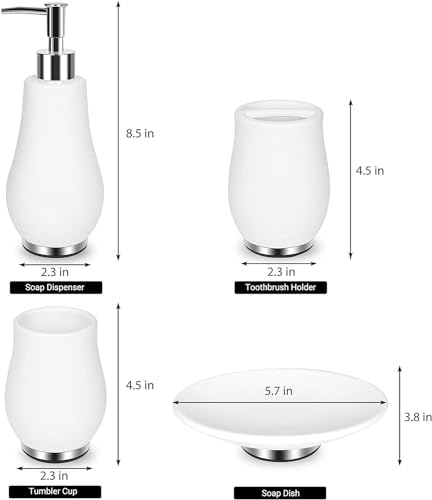RQYIXI Bathroom Accessories Set 4 Pcs Toothbrush Holder Soap Dispenser Ceramic Bathroom Accessory Set with Toothbrush Cup Soap Dish Tumbler White - color: K-white