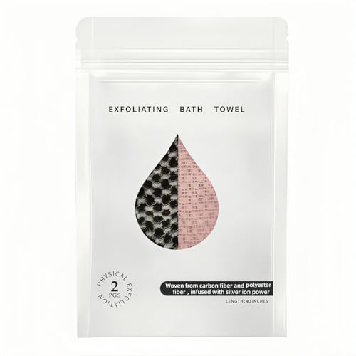 Exfoliating Shower Towel 40",Premium Scrub Wash Cloth for Body Face, Exfoliating Washcloth for Men and Woman(Black+Pink)