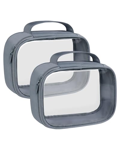 Moyad TSA Approved Toiletry Bag Clear Quart Size Travel Bags Makeup Bag | Large Opening, for Men and Women, Carry on Airline Compliant, Transparent Liquids Pouch, Grey - color: Grey, size: 2 Pack, Handle