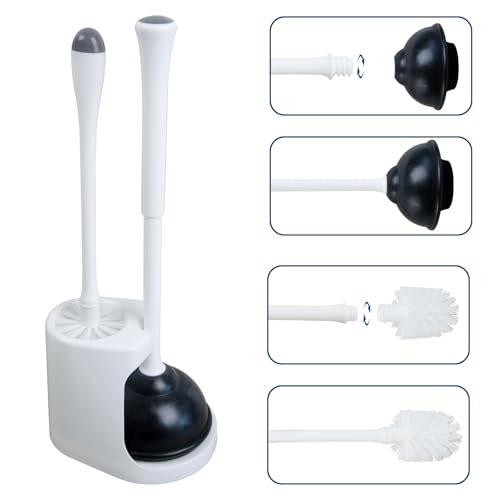 CELOX 2 Set Toilet Brush and Plunger Set, Toilet Brush and Holder Set, Toilet Bowl Brush and Holder, White - color: Shiny-white